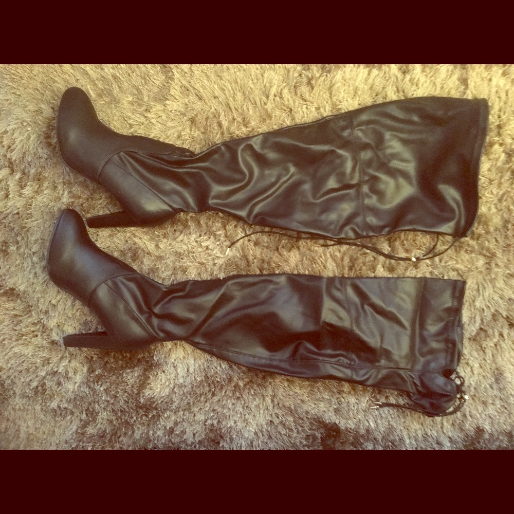 Sexy Thigh High Drawstring Faux Leather Boots